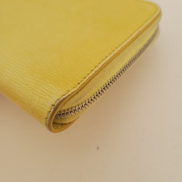Celine Key Coin Ring Card Case Wallet Yellow Zip Medium Leather Logo Pouch Auth - Picture 10 of 11